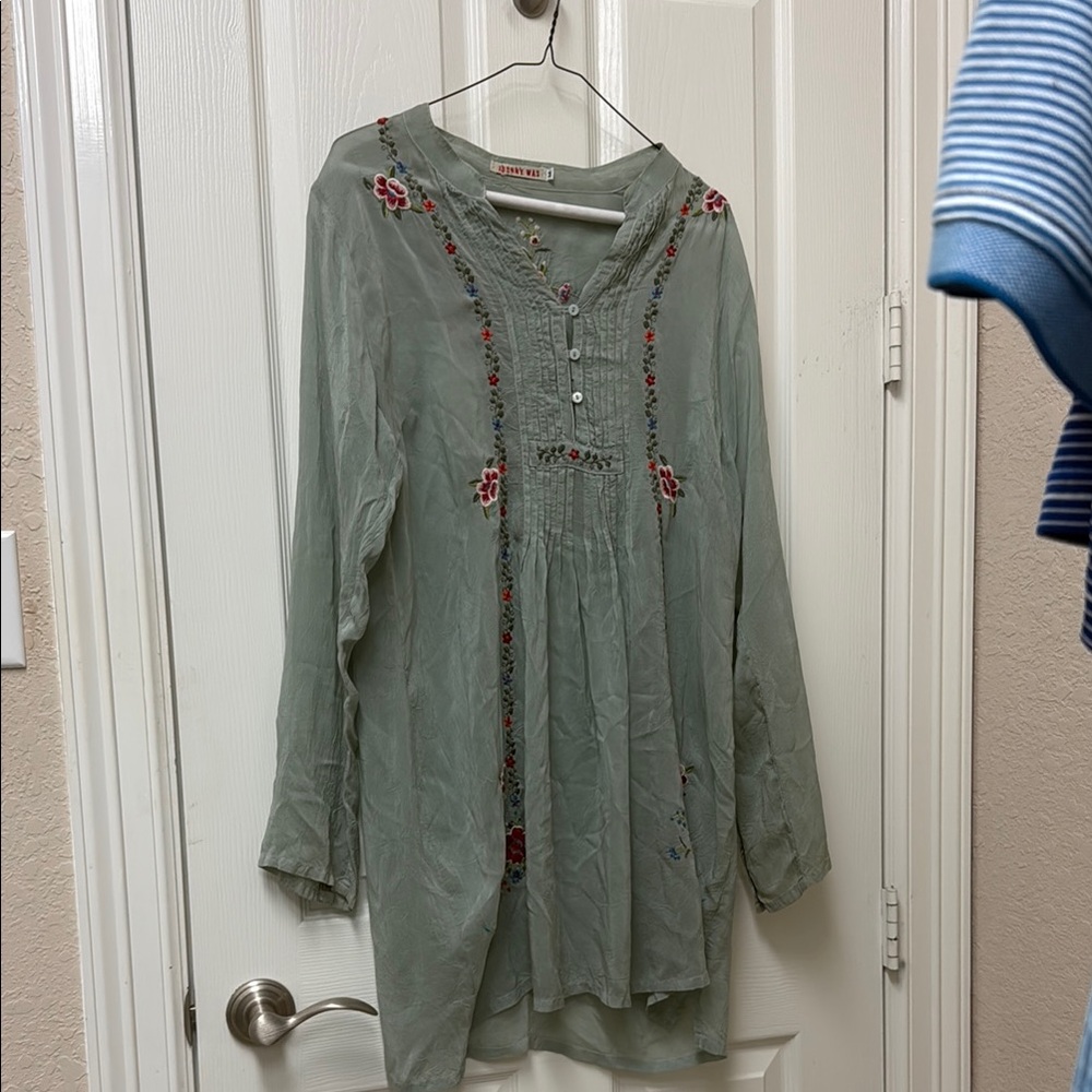 Johnny Was Green Embroidered Tunic